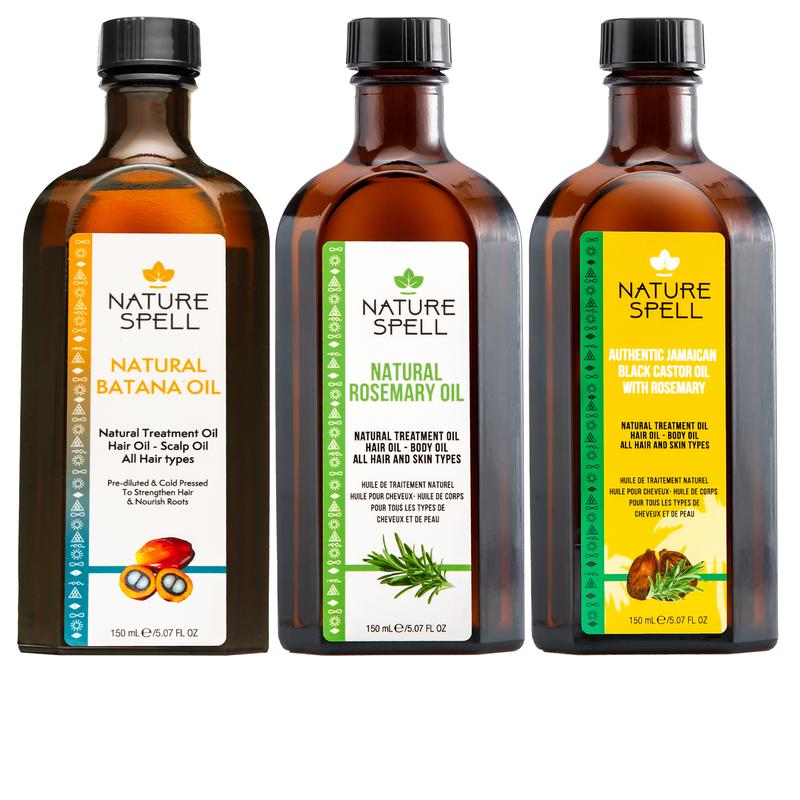 Nature Spell Hair Growth Oil Trio Bundle with Rosemary Oil, Batana Oil & Jamaican Black Castor Oil