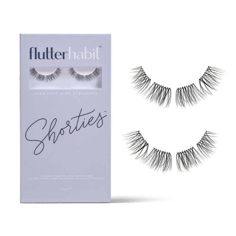 FlutterHabit Shorties pack of 6 DIY false Eyelash Extensions. Under lash application method. Long-wearing - lightweight - natural looking lashes - Natural and classic style. Adhesive sold separately