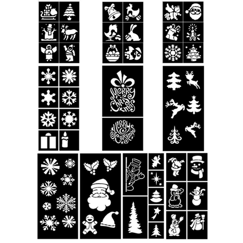 Christmas Festival Themed Temporary Tattoo Stencil, 10 Sheets set Glitter Airbrush DIY Body Art Stencil, Body Art Decoration for Holiday Parties Cosplay