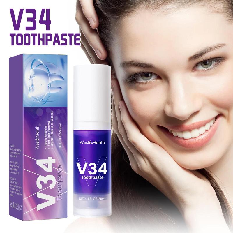 V34 Purple Toothpaste forTeeth Whitening ,Purple Toothpaste Whitening,smilekit V34 ColorCorrector Serum, Stain Removing smilekit 30-90ML Oral Restore