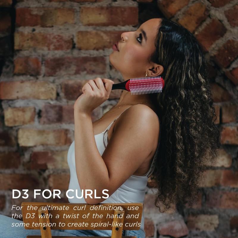 Curly hair brush D3, 7 row styling brush for detangling, separating, shaping and defining curls - Haircare Heatless Hairbrush Handle Smoothing