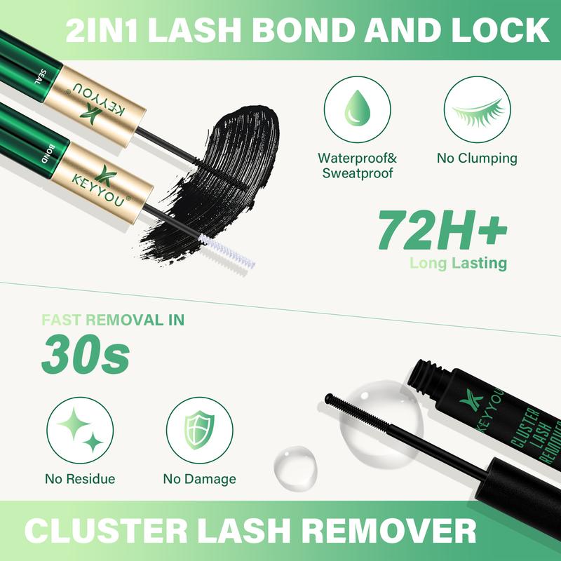 BlackFriday KEYYOU DIY Cluster Lashes Kit Volume Waterproof Long-Lasting Lash Extension Kit D Curl 8-18MIX Eyelash Extensions Cosmetic Makeup