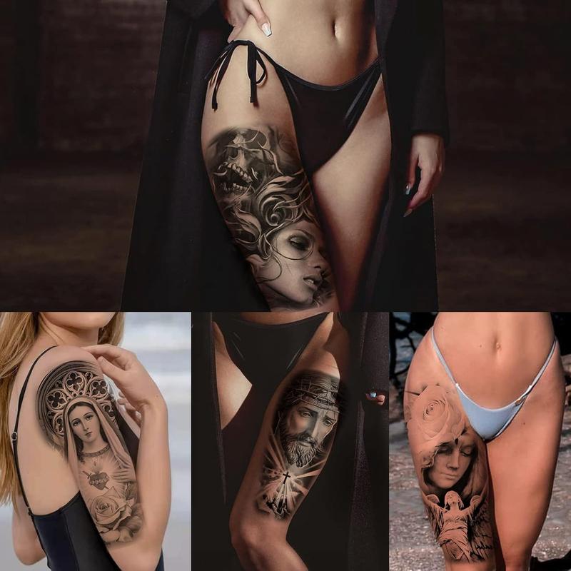 Temporary tattoo women men temporary tattoos Black Gray Large tattoo Jesus angel 3D realism Easter tattoo Tattoo Sleeves10 Sheets