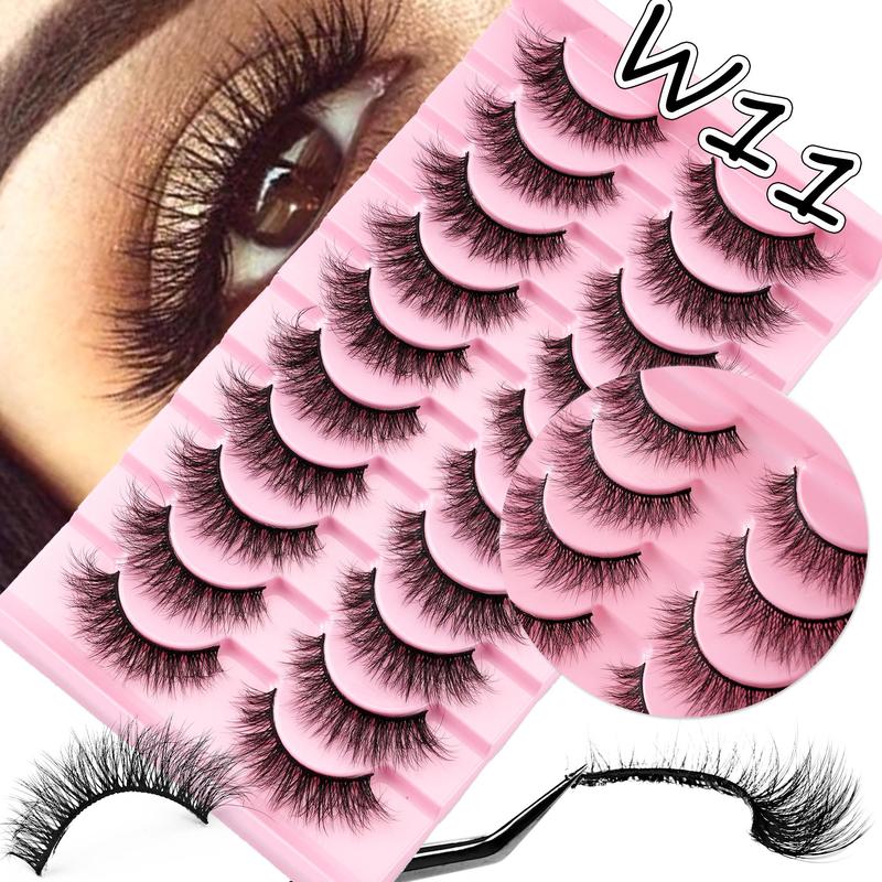 Natural Look False Eyelashes, 10 Pairs Faux Cluster Lashes, Volumized False Eyelashes for Women and Girls Eye Makeup Enhancement, Christmas Gift