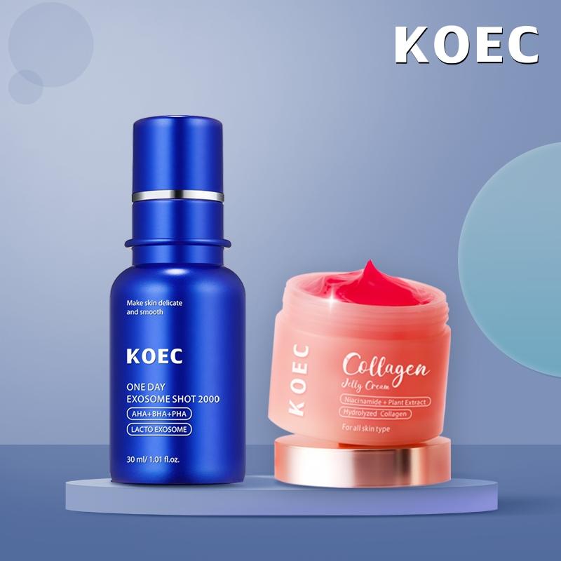 [KOEC Official] Korean Home Aesthetic Duo I Experience Glass Glow Effect with Zero Exosome Spicule Serum+Cokkagen Niacinamide Jelly Cream Combination，Hydrating Skin Care Product,Blank Friday