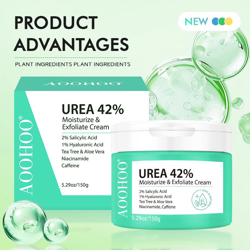 AOOHOO 42% Urea Cream Moisturize & Exfoliate Cream 5.29 0z(150g) Foot&Hand Cream for Dry Cracked Heels, Feet, Knees, Elbows, Hands, Corn&Dead Skin&Cuticle Callus Remover, Toenail Softener, Calloused Feet&Athletes Foot,1