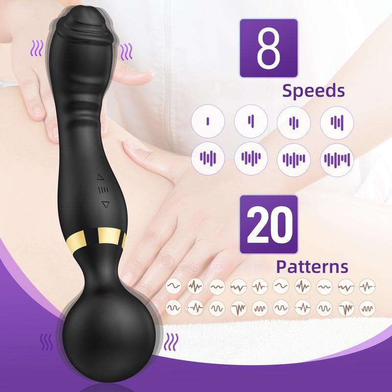 Handheld Personal Massager, Portable Rechargeable Body Massager, Wand Massager, 8 Speeds and 20 Massager Patterns Back Massager Handheld Personal Stress Relief Suitable for Body, Back and Neck Massage