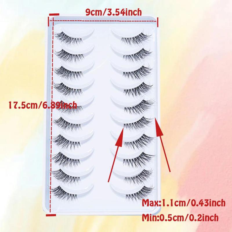 Natural Roll-up Cross-style Transparent Thin Stem False Eyelashes, 10 Pairs Half-eye Segmented Tail Elongated False Eyelashes, 5-11mm For Daily Commuter Dinner Date