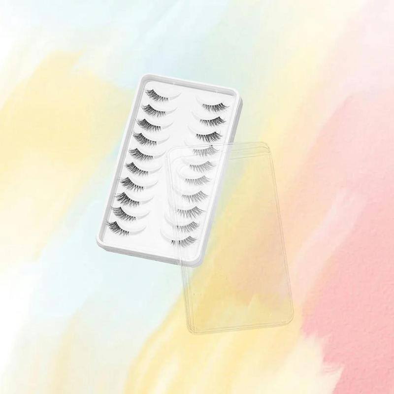 Natural Roll-up Cross-style Transparent Thin Stem False Eyelashes, 10 Pairs Half-eye Segmented Tail Elongated False Eyelashes, 5-11mm For Daily Commuter Dinner Date