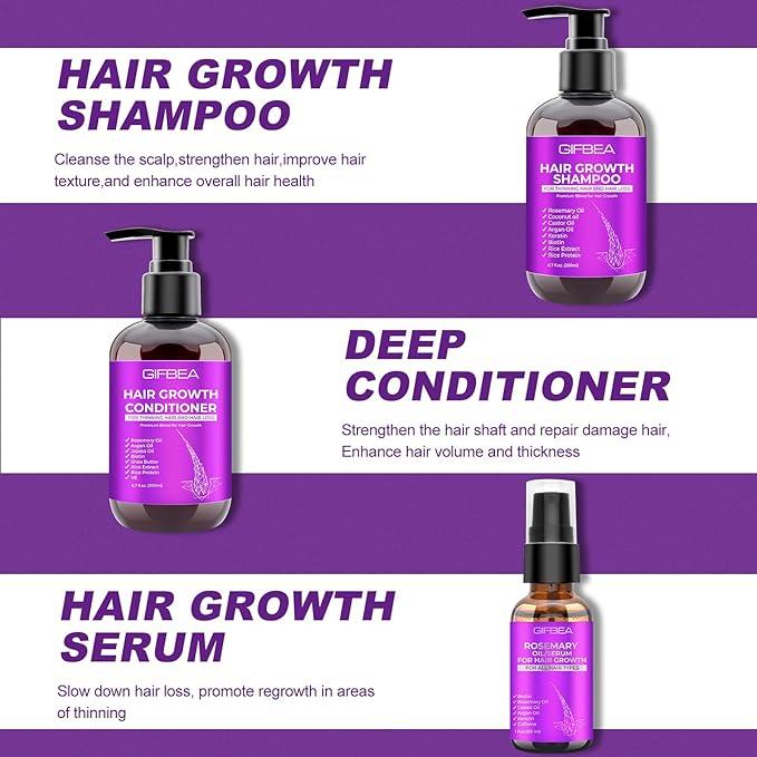 Hair Growth Shampoo and Conditioner Set With Rosemary, Biotin, Argan, and Castor Oils for Thinning, Damaged, Curly Hair