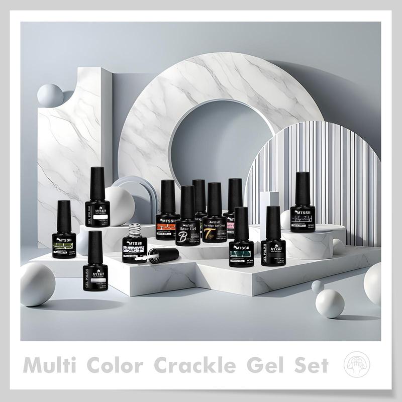 Crackle Gel Nail Polish Set, 12pcs set Quickly Dry Cracking Nail Lacquer, Multi-color Base Gel Crackle Effect, Long-lasting Salon Quality