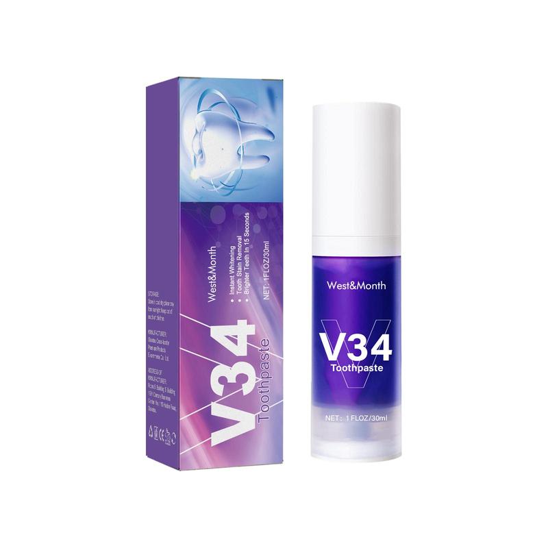 V34 Purple Toothpaste forTeeth Whitening ,Purple Toothpaste Whitening,smilekit V34 ColorCorrector Serum, Stain Removing smilekit 30-90ML Oral Restore