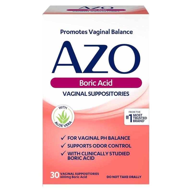 Boric Acid Vaginal Suppositories, Helps Support Odor Control and Balance Vaginal PH with Clinically Studied Boric Acid, Non-GMO, 30 Count