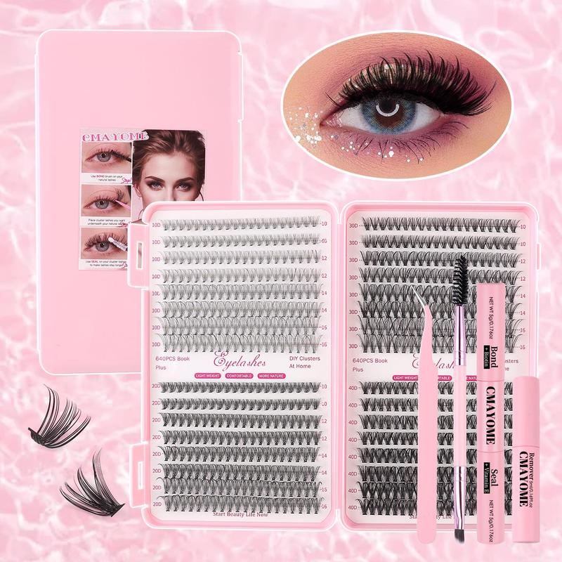 Natural Look Eyelash Extensions Kit, 640pcs Mixed Length Individual False Eyelashes, Self Grafting Curl Eyelashes, Eye Makeup Enhancement Tool for Women