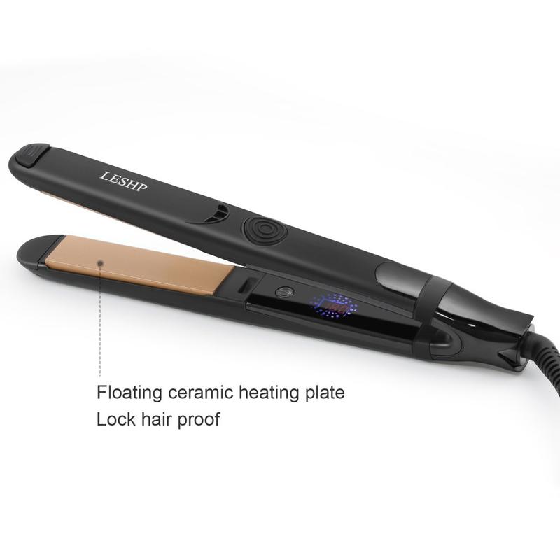 Leshp Flat Iron Hair Straightener With Floating Plate & Elasticity Cool Tip Ceramic Plates Automatic Safety Mode Lcd Display Adjustable Comfort