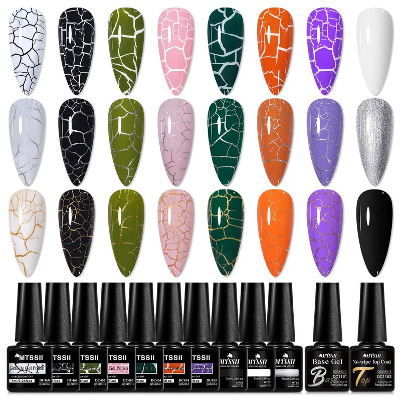 Crackle Gel Nail Polish Set, 12pcs set Quickly Dry Cracking Nail Lacquer, Multi-color Base Gel Crackle Effect, Long-lasting Salon Quality