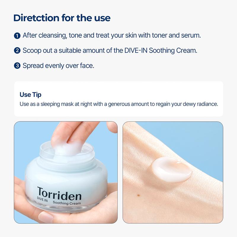 [Torriden Official Shop] DIVE-IN Hyaluronic Acid Soothing Cream 100ml | Revitalizing Facial Moisturizer for Sensitive, Dry Skin