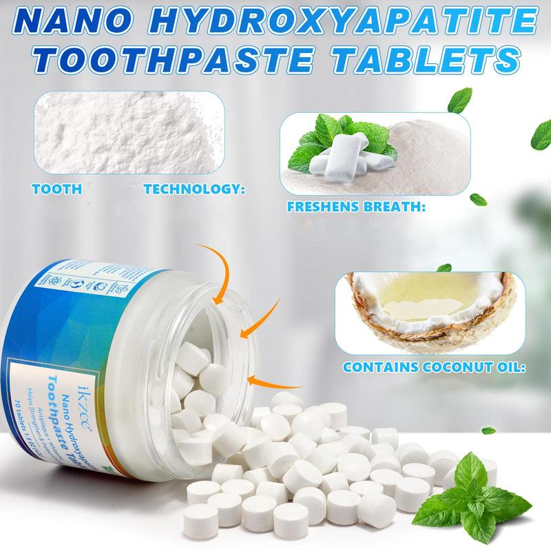 Toothpaste Tablets, 70pcs box Nano-hydroxyapatite Toothpaste to Remove Stains & Improve Oral Health, Mint Taste for Freshing Breath Suitable for Travel Use