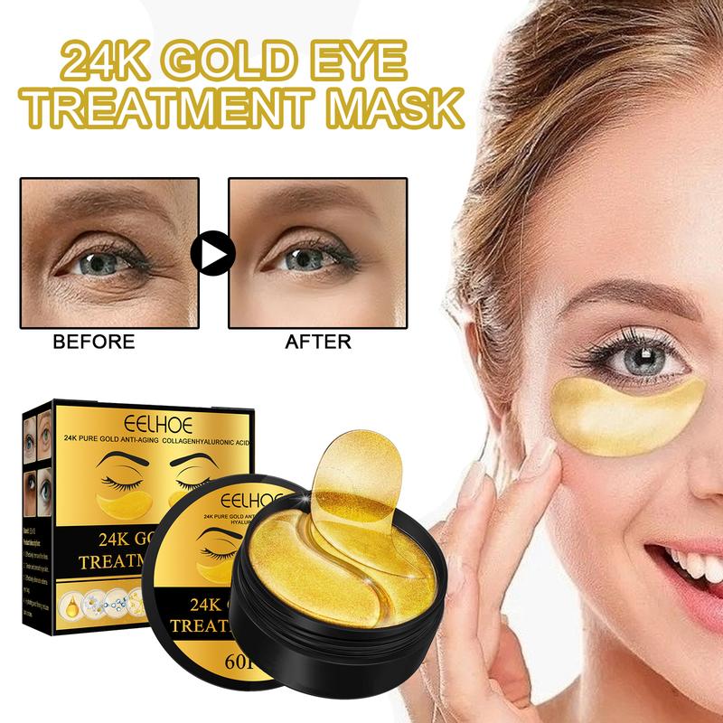 24K Gold Infused Eye Mask, 60pcs set for Depuffing, Tightening, and Firming, with Hyaluronic Acid and Natural Brighteners - Evening