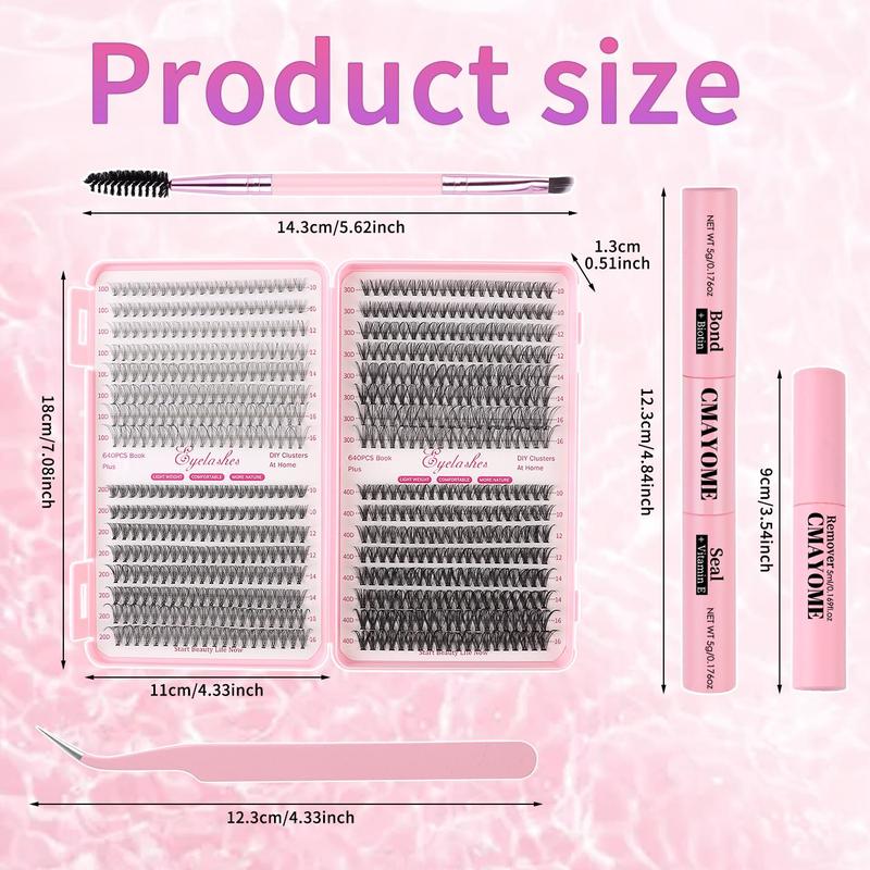 Natural Look Eyelash Extensions Kit, 640pcs Mixed Length Individual False Eyelashes, Self Grafting Curl Eyelashes, Eye Makeup Enhancement Tool for Women