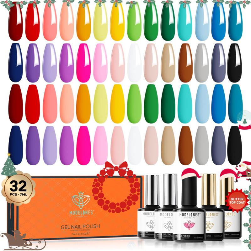 Modelones 32 PCS Gel Nail Polish Kit, 28 Colors Gel Polish Set Nail Art with 28 Colors, Glossy & Matte Top Coat, Bond Primer – Perfect DIY Salon-Worthy Manicure