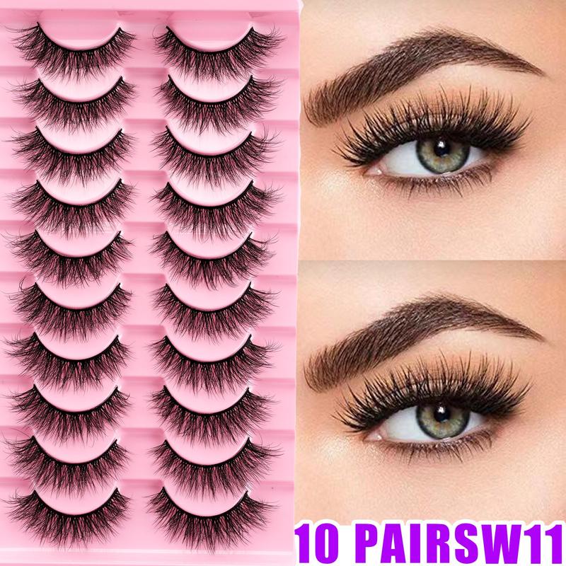 Natural Look False Eyelashes, 10 Pairs Faux Cluster Lashes, Volumized False Eyelashes for Women and Girls Eye Makeup Enhancement, Christmas Gift