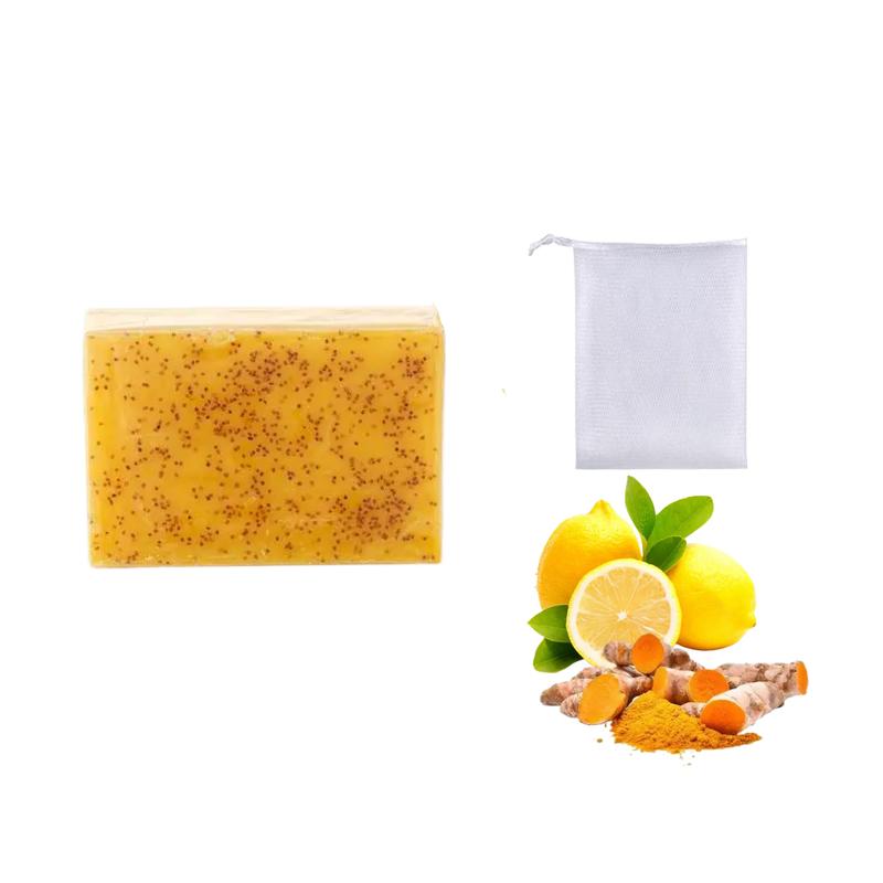 Turmeric & Kojic Acid Soap – Brightening Lemon Body Wash & Facial Cleanser for Even Skin Tone, Natural Skin Care for Dark Spots, Skin Repair & Hydration – Includes Soap Saver Bag