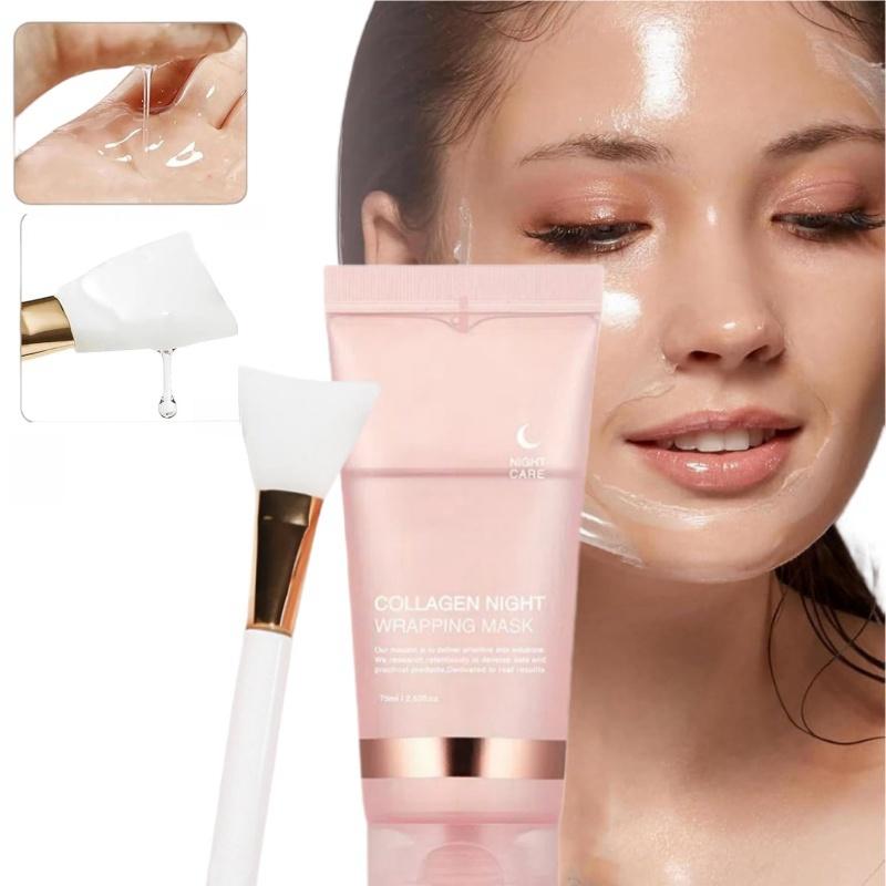 [ Christmas Gifts Ideas] Collagen Night Wrapping Mask, Sleep, Shed and Glow, Peel Off Facial Mask Skincare with Brush Silicone Comfort Moisture