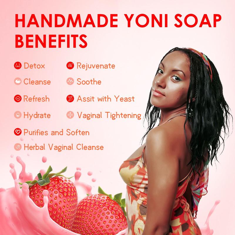 Yoni Soap Bars & Natural Yoni Oil Set, Natural Yoni Oil Vaginal Wash for Women Feminine Wash Vaginial Deodorants pH Balance, Eliminates Odor, Strawberry Feminine Oil 30ml 1 oz, 2pcs 3.53 oz Bath Soap