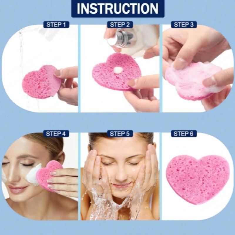 Heart Shaped Facial Cleansing Pad, 50pcs box Disposable Face Sponge, Natural Face Exfoliator with Storage Container for Makeup Remover Travel 121