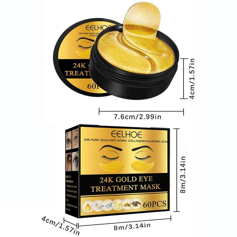 24k Gold Moisturizing Eye Mask, 60pcs set Tightening and Lifting Eye Patches, Hydrating Brightening & Firming Eye Sticker, Beauty & Personal Eye Care Product, Skincare Products Skincare Set, Fall Gift