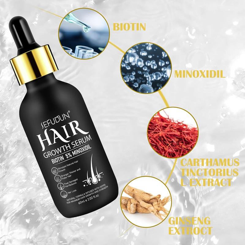 2 Pack Sefudun - 5% Minoxidil Hair Growth Serum, Minoxidil For Men and Women Hair, 60ml Biotin Hair Regrowth Serum Treatment, Topical Serum for Scalp Hair Care, Getting Thicker Healthier Hair