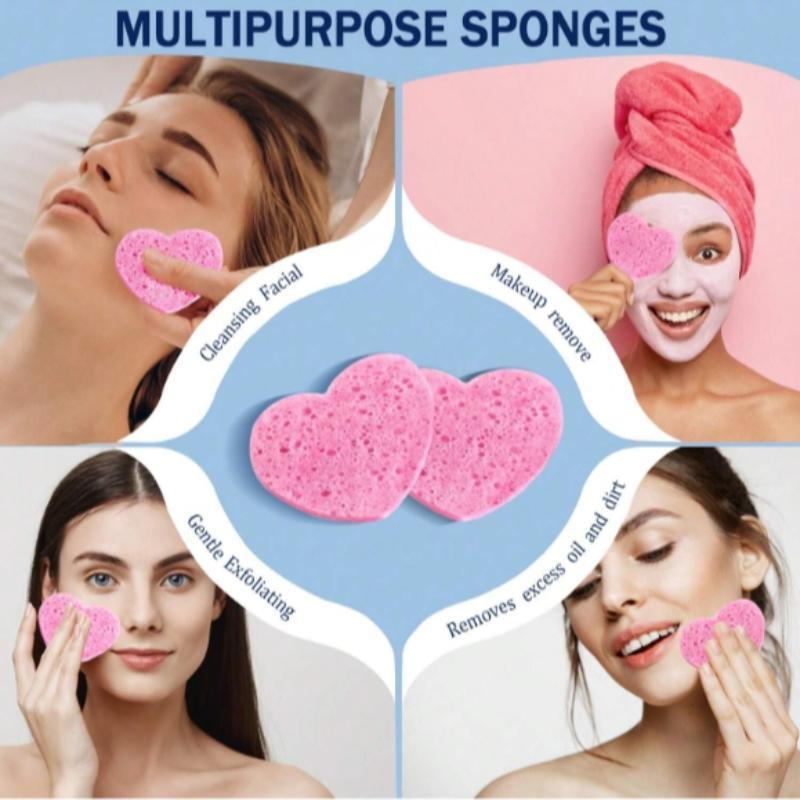 Heart Shaped Facial Cleansing Pad, 50pcs box Disposable Face Sponge, Natural Face Exfoliator with Storage Container for Makeup Remover Travel 121