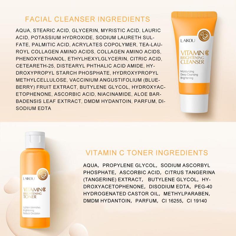 Summer Moisturizing Facial Serum Set, Including Vitamin C Facial Cleanser, Toner, Serum, Eye Cream and Face Cream, Hydrating Facial Serum, Suitable for All Skin Types, Girls Skincare Products