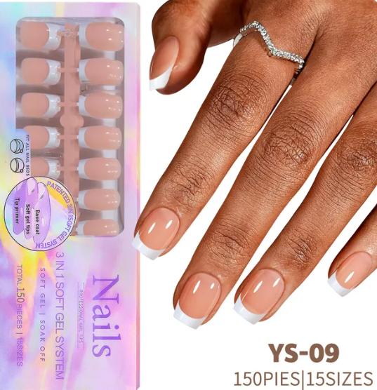 Beauty secrets nail glue +NAG French Tip Pressonnails set, 150pcs  Square French Tip Gel Nails, French on Nails for DIY Nail Art Nail Polish Cosmetic Lightweight Nail Care Manicure Lightweight Nail Care french gel nail tip misssix french