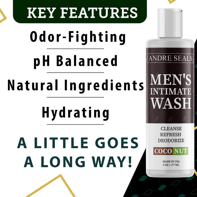 ANDRE SEALS Intimate Wash for Men | Odor-Fighting Ball Wash with Organic Aloe Vera & Tea Tree Oil | Refreshing Genital Care & Soothing Hydration | Gentle Cleanse for Daily Use Antibacterial Blend Jojoba Sensitive Body Care