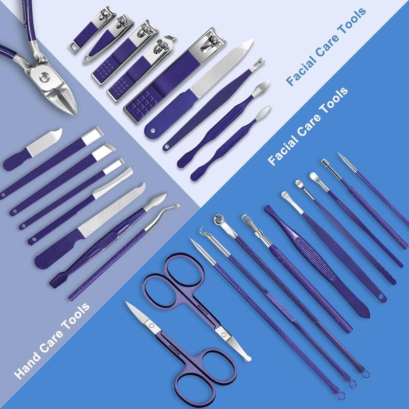 Manicure Set Personal Care Mens Grooming Kit, 30 in 1 Professional Manicure Kit Pedicure Kit, Nail Clippers for Men and Beauty Tool Portable Set, with Luxurious Travel Case (Blue)