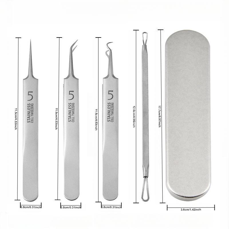 Stainless Steel Blackhead Cleaning Tool Set, 4 Counts set Mixed Style Blackhead Popping Skincare Tool, Professional Makeup Tools for Women