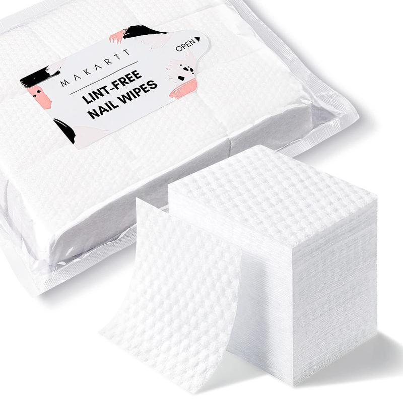 Makartt Lint Free Nail Wipes, AB Side Design Super Absorbent Cotton Pads 450PCS for Soak Off Gel Nail Polish Remover Makeup Remover Eyelash Glue Remover and Skincare, Soft Organic Cleaning Nail Wipes Nail Care Cleansing