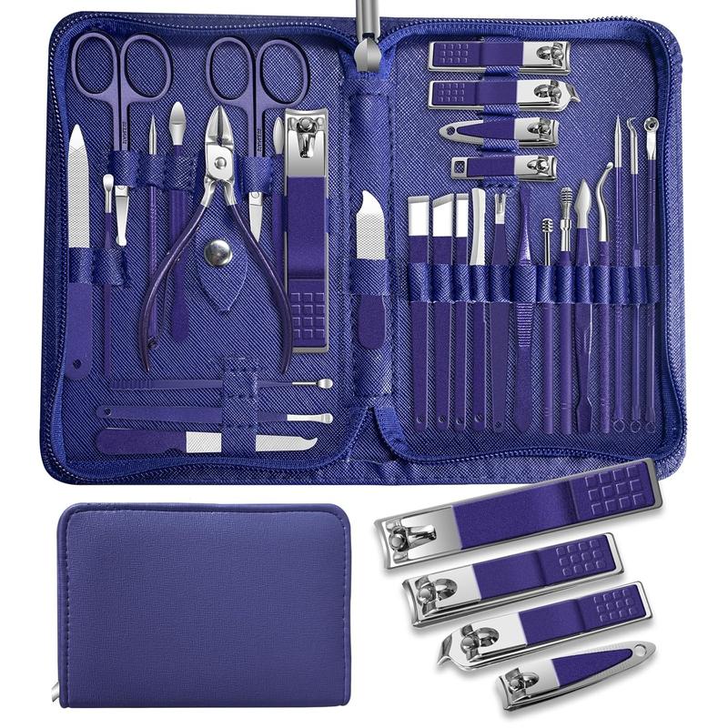 Manicure Set Personal Care Mens Grooming Kit, 30 in 1 Professional Manicure Kit Pedicure Kit, Nail Clippers for Men and Beauty Tool Portable Set, with Luxurious Travel Case (Blue)