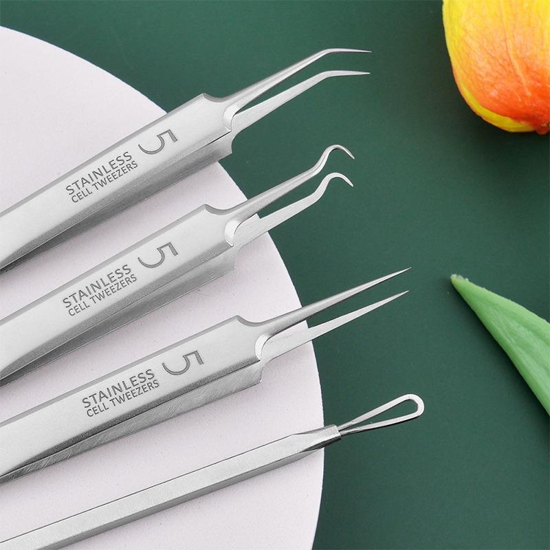 Stainless Steel Blackhead Cleaning Tool Set, 4 Counts set Mixed Style Blackhead Popping Skincare Tool, Professional Makeup Tools for Women