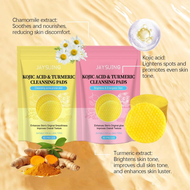 Turmeric Cleansing Pads, 60pcs set Gentle Facial Cleansing Pads, Moisturizing Brightening Facial Pads, Facial Skin Care Product for Women & Men