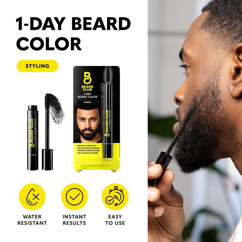 Beard Club No Grays, Just Vibes Beard Kit Featuring One-Day Color for Beard & Eyebrows, Beard Shampoo, and Beard Brush - Look Your Best For The Holidays - Best Men's Holiday Gift