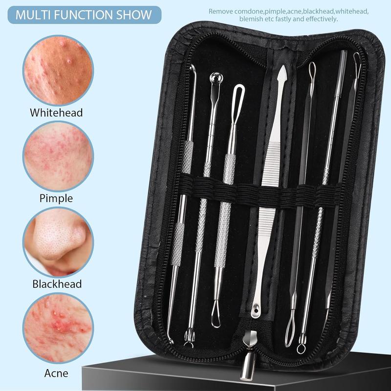 Professional Stainless Steel Blackhead Cleaner Tool Kit, 7 Counts set Stainless Steel Comedone Extractor Tools for Pimple, Blackheads, Removal Kit with Case, Christmas Gift