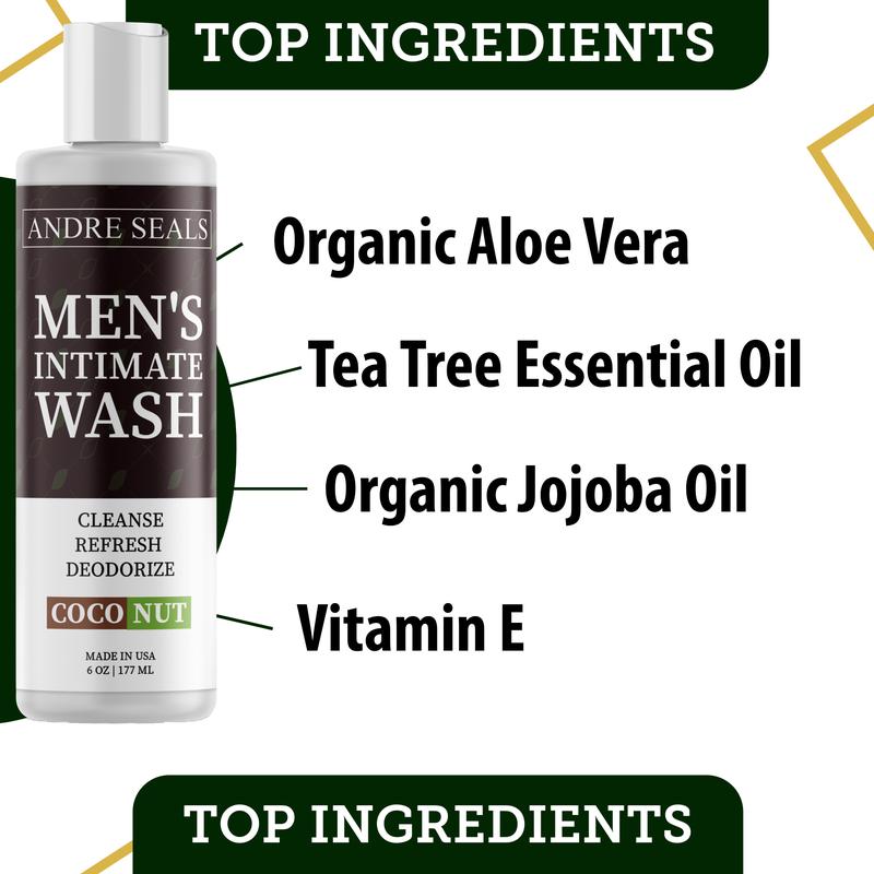 ANDRE SEALS Intimate Wash for Men | Odor-Fighting Ball Wash with Organic Aloe Vera & Tea Tree Oil | Refreshing Genital Care & Soothing Hydration | Gentle Cleanse for Daily Use Antibacterial Blend Jojoba Sensitive Body Care