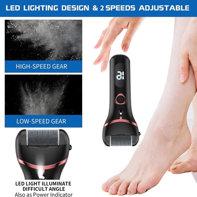 Electric Foot Dead Skin Remover, 1 Set Rechargeable Portable Electronic Foot File with 3 Rollers, Waterproof Foot Scrubber, Professional Foot Care Tool