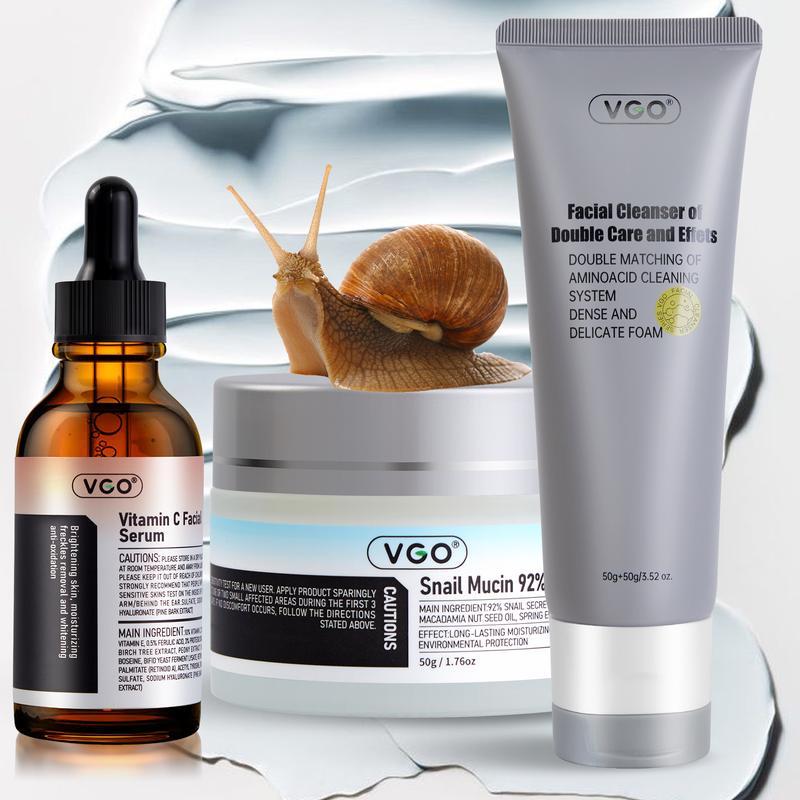 VGO Snail Mucin 92% Moisturizer Vitamin C serum 30ml 60ml Facial Cleanser of Double Careand Effets Three-In-One Set Skincare Repairing Facial Skin Care Set repair comfort skincare products sets ordinary skincare hyaluronic acidmoisturizer