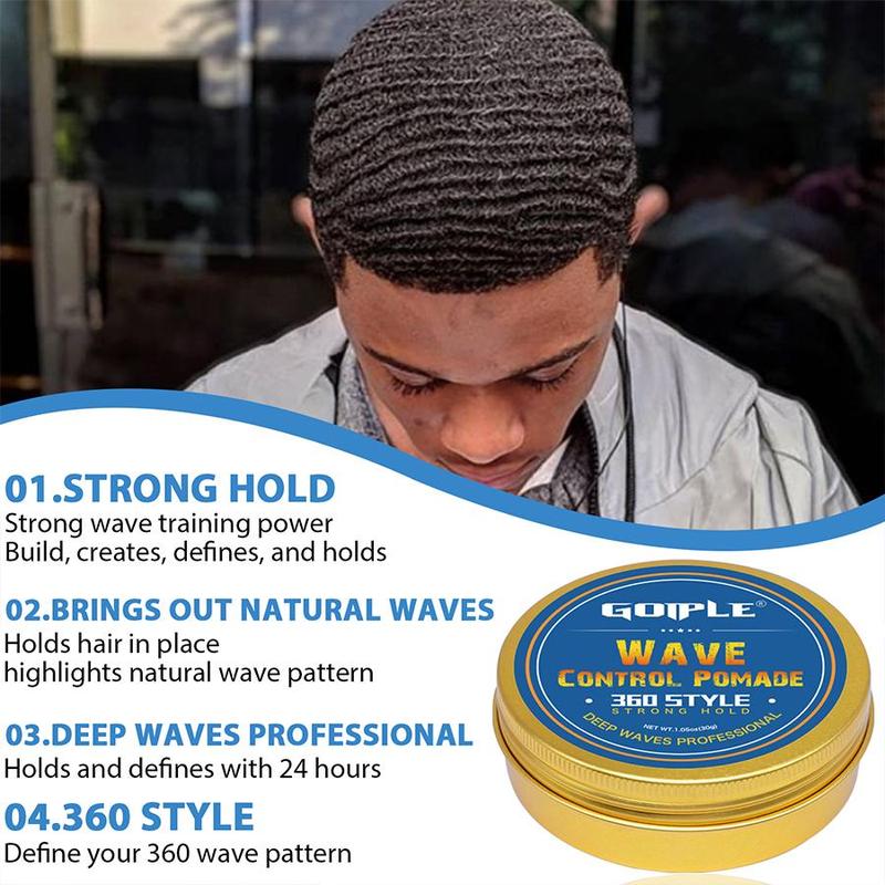 Men's Wave Control Pomade & Brush & Durag Cap Set, 6 Counts set Including 3 Boxes Pomade and 2 Brushes and 1 Cap, Strong Setting Hair Gel, Hair Style Product for Men