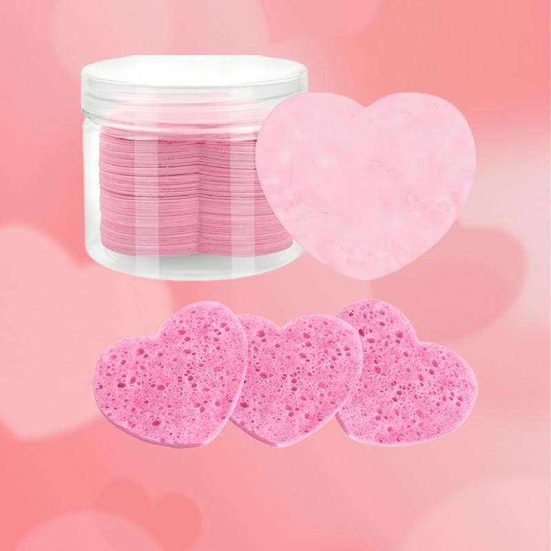 Heart Shaped Facial Cleansing Pad, 50pcs box Disposable Face Sponge, Natural Face Exfoliator with Storage Container for Makeup Remover Travel 121