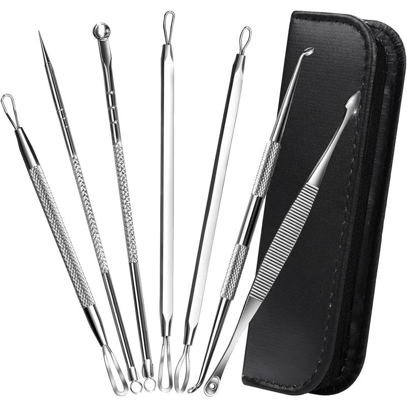 Professional Stainless Steel Blackhead Cleaner Tool Kit, 7 Counts set Stainless Steel Comedone Extractor Tools for Pimple, Blackheads, Removal Kit with Case, Christmas Gift